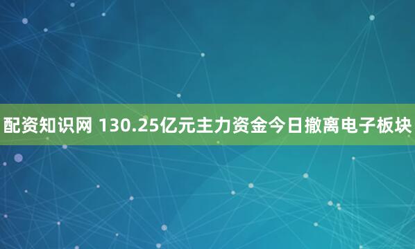 配资知识网 130.25亿元主力资金今日撤离电子板块